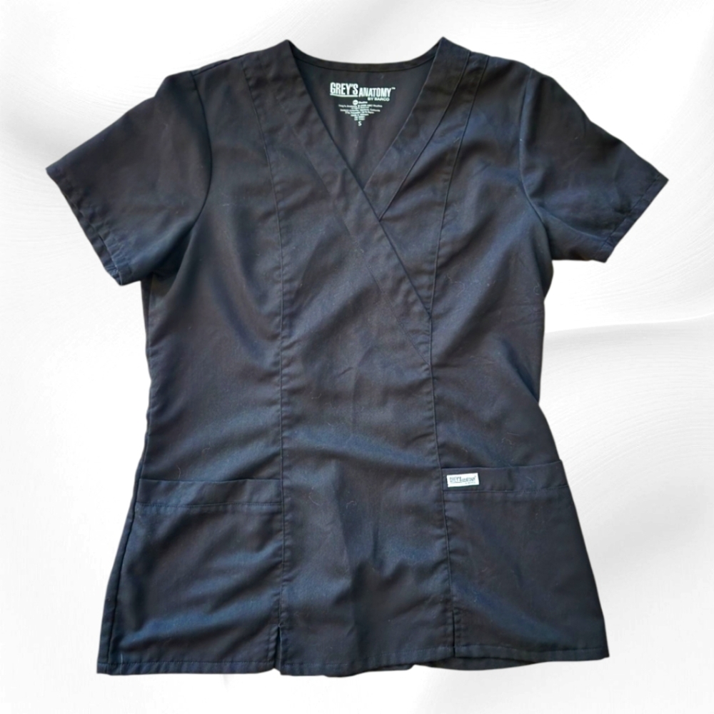 Greys Anatomy Black Scrub Top, S